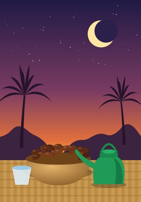 Iftar at dusk: dates in a calabash and a wudu kettle